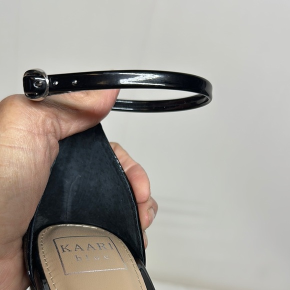 Kaari Blue Black Peep-Toe Heels with Ankle Strap - Picture 9 of 13